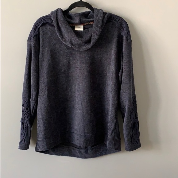 Knox Rose Crochet Turtleneck Sweater Navy Medium - Picture 3 of 8